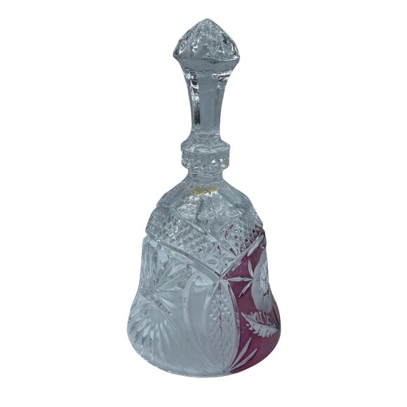 VTG Anna Hutte Bleikristall Clear Red Rose Crystal Bell Etched Floral 7.25" - Picture 4 of 9